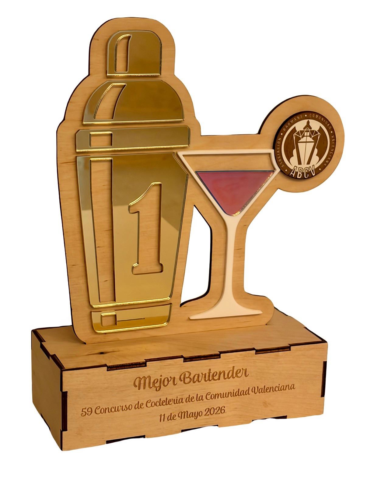 Trofeo de coctelería con metacrilato espejo dorado